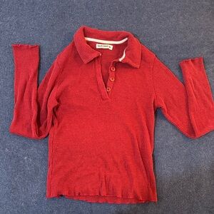 Back Beat Co. Red Ribbed Long Sleeve Polo Top